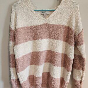 Knox Rose V-Neck Sweater in Pink and Cream